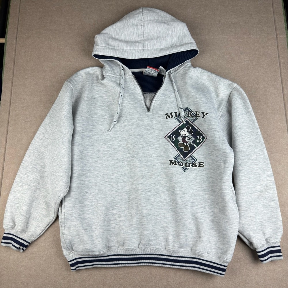 Vintage Mickey Mouse Hoodie Mens‎ S/M Gray Disney 1928 Pullover Made in Taiwan